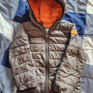 GAP Kids Puffer Jacket in Brown with Orange Hood